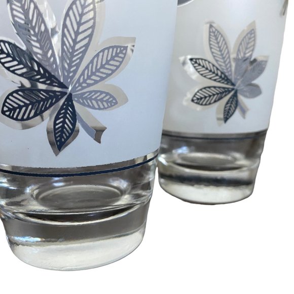 Vintage Libby Silver Leaves Frosted MCM Drinkware Set Of 4 - Picture 13 of 16
